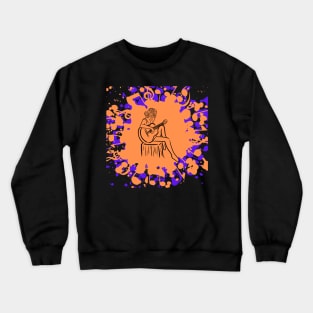 Girl Playing Guitar - Color Spilled Abstract Graphic for Music Lovers Crewneck Sweatshirt